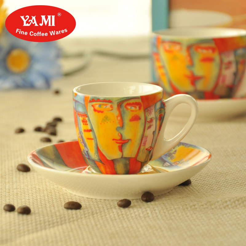 咖啡衝煮器具YAMI品牌介紹：YAMI 咖啡杯碟油畫系列咖啡杯意式
