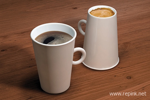 正反兩面可以用的咖啡杯創意無限，倒過來裝咖啡的杯子讓你驚訝！