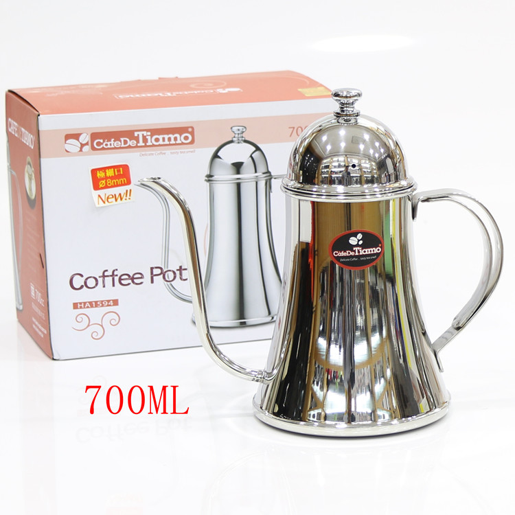 Tiamo品牌咖啡衝煮器具：不鏽鋼長嘴細口壺滴漏式手衝咖啡壺700ML