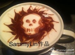 SammyLin咖啡拉花作品：骷髏熱巧