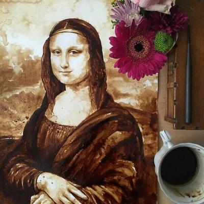 藝術家用咖啡畫出蒙娜麗莎 花費10小時