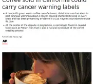 未來加州咖啡杯上可能警告：“咖啡含有致癌物質！”