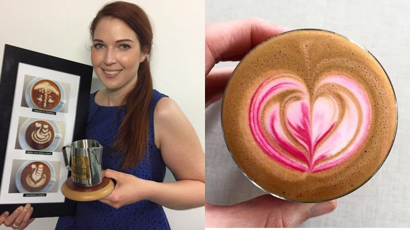 澳洲咖啡師Emily Coumbis彩色拉花創意咖啡 替黑白染上繽紛視覺
